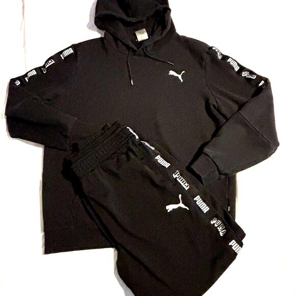 Puma Men’s Logo 2 Piece Black Tracksuit Large - Picture 1 of 8